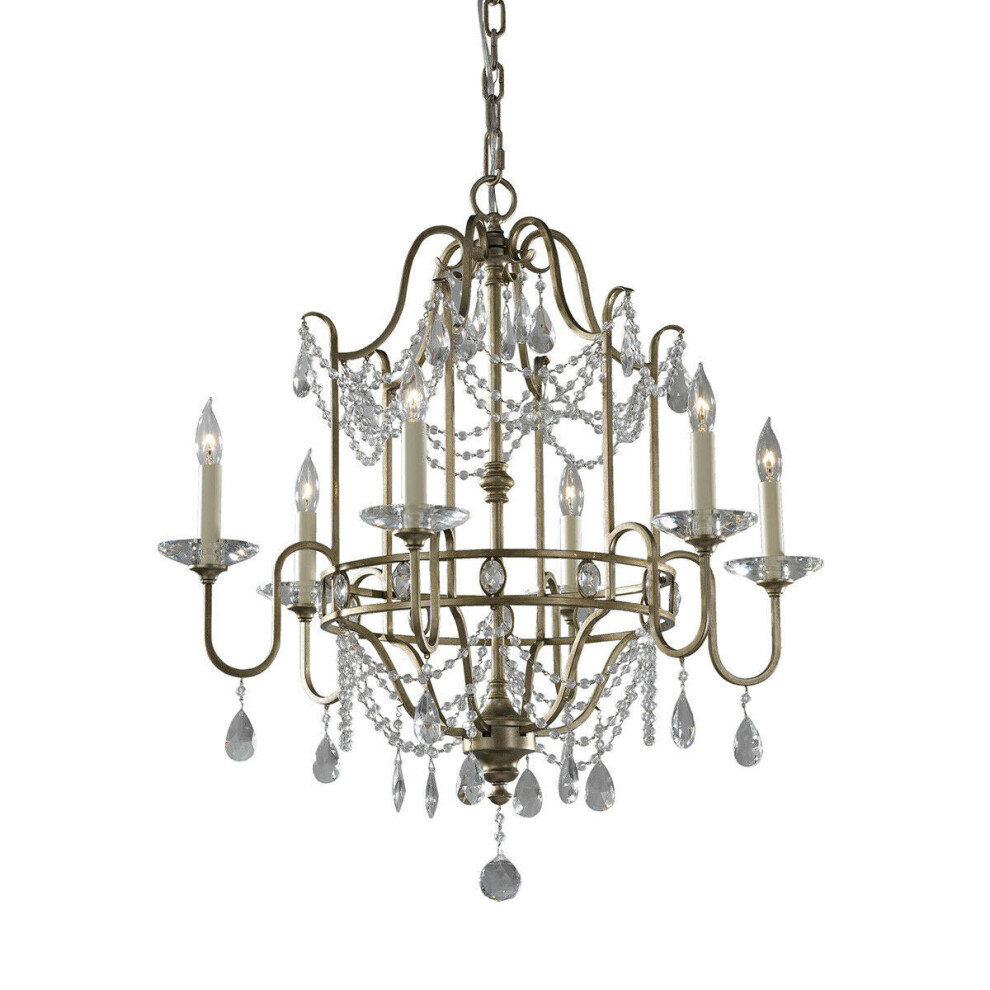 Loops 6 Bulb Chandelier Hanging Pendant Light Gilded Silver Led E14 60W Bulb