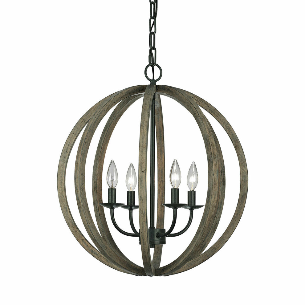 Loops Ceiling Pendant Fitting Weather Oak Wood Antique Forged Iron Led E14 60W Light