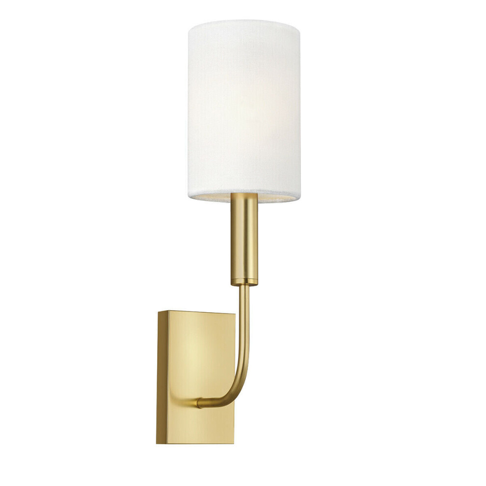 Loops Wall Light White Linen Cylindrical Shade Burnished Brass Led E14 60W