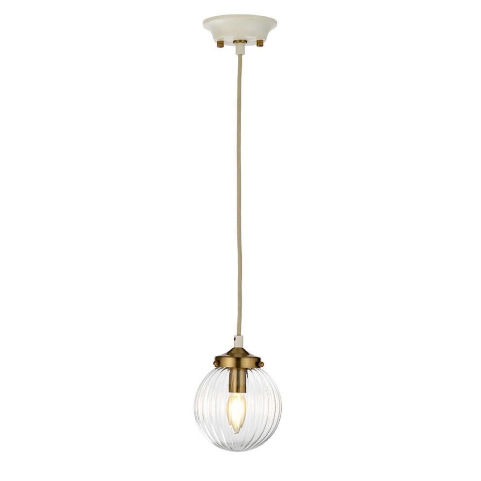 Loops 1 Bulb Ceiling Pendant Painted Aged Brass Finish Plated Led E14 60W Cream