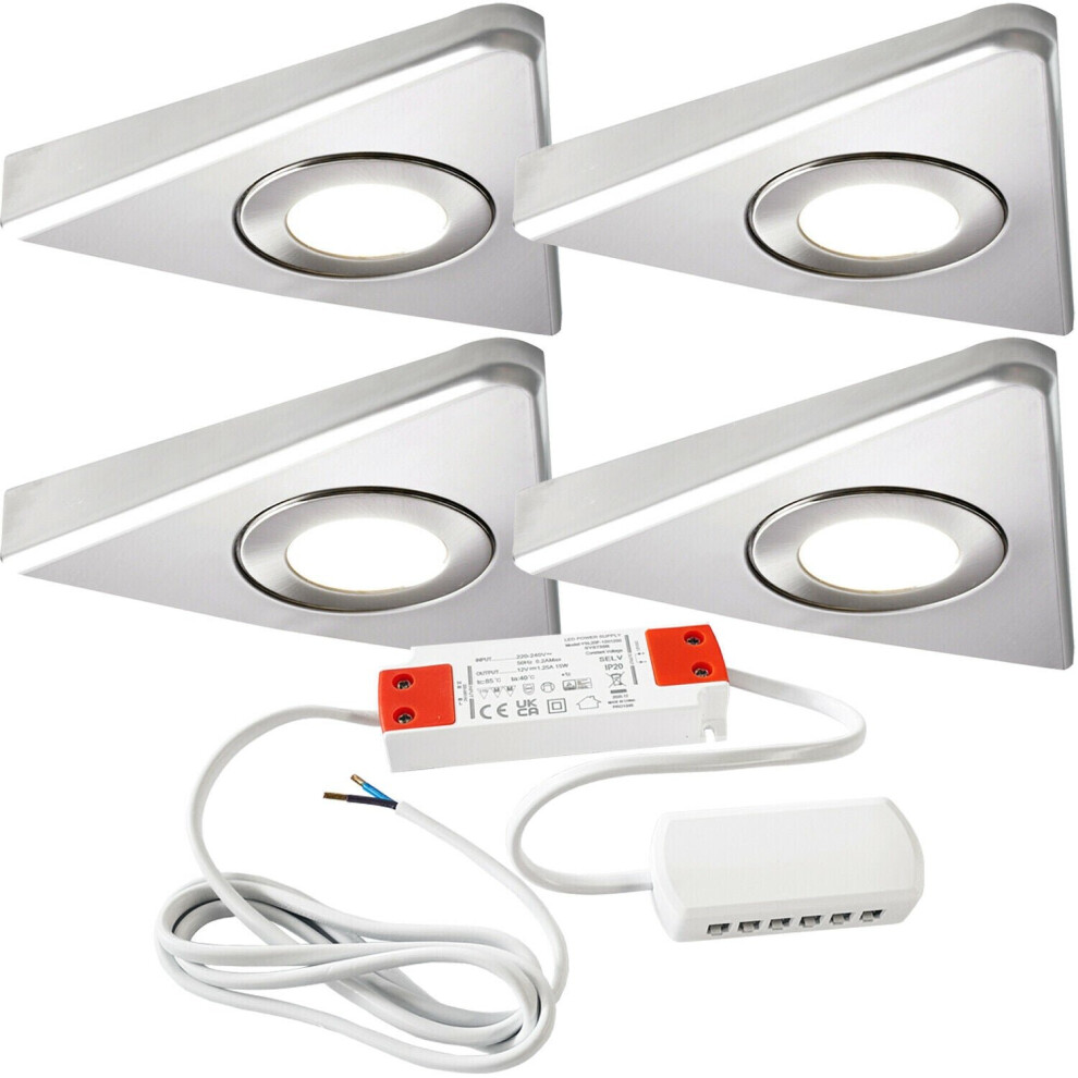 4x 2.6W LED Kitchen Triangle Spot Light & Driver Stainless Steel Natural White