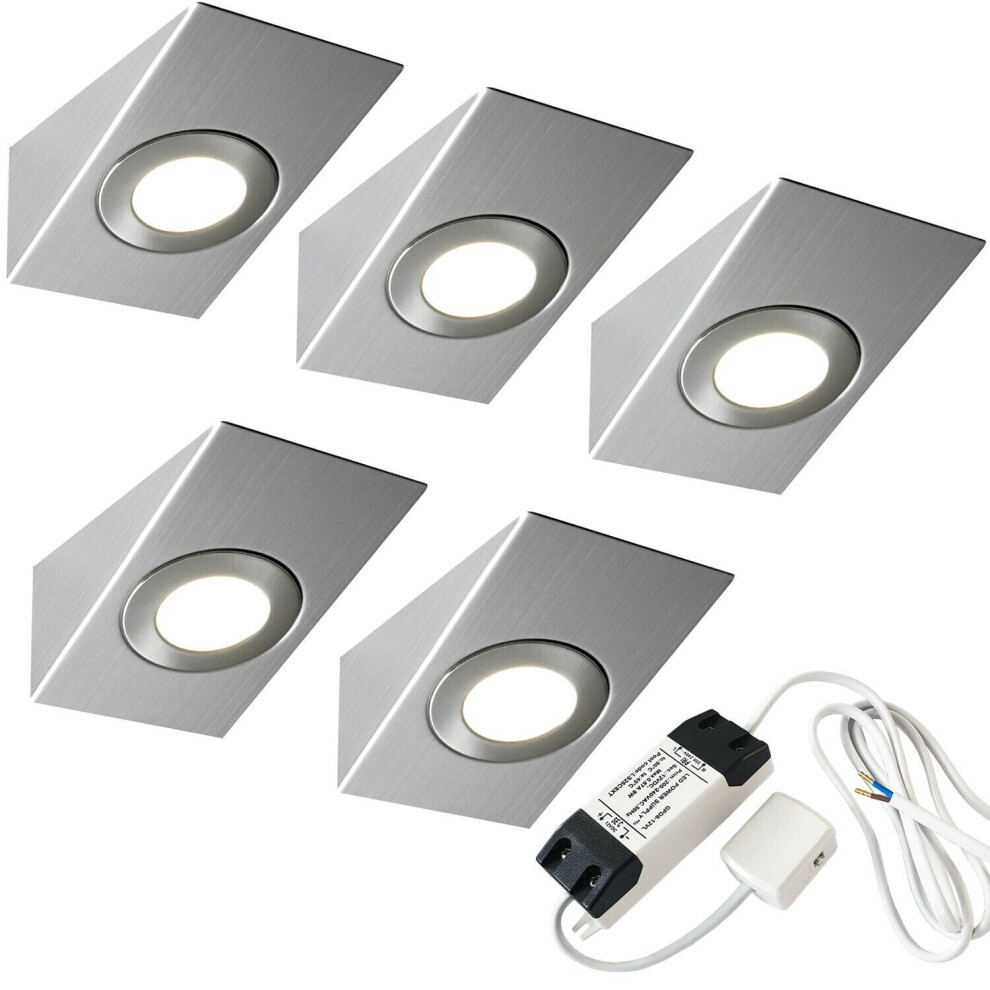 5x 2.6W LED Kitchen Wedge Spot Light & Driver Kit Stainless Steel Warm White