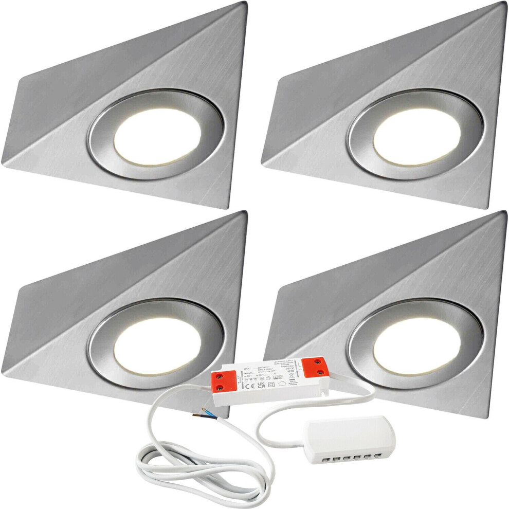 4x 2.6W Kitchen Pyramid Spot Light & Driver Stainless Steel Natural Cool White