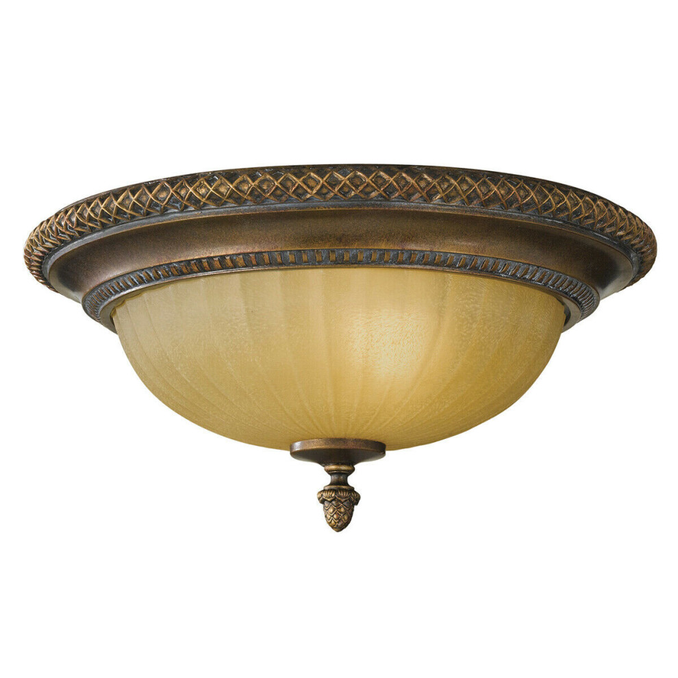 Loops 2 Bulb Flush Light Low Ceiling Firenze Gold British Bronze Led E27 60W Bulb