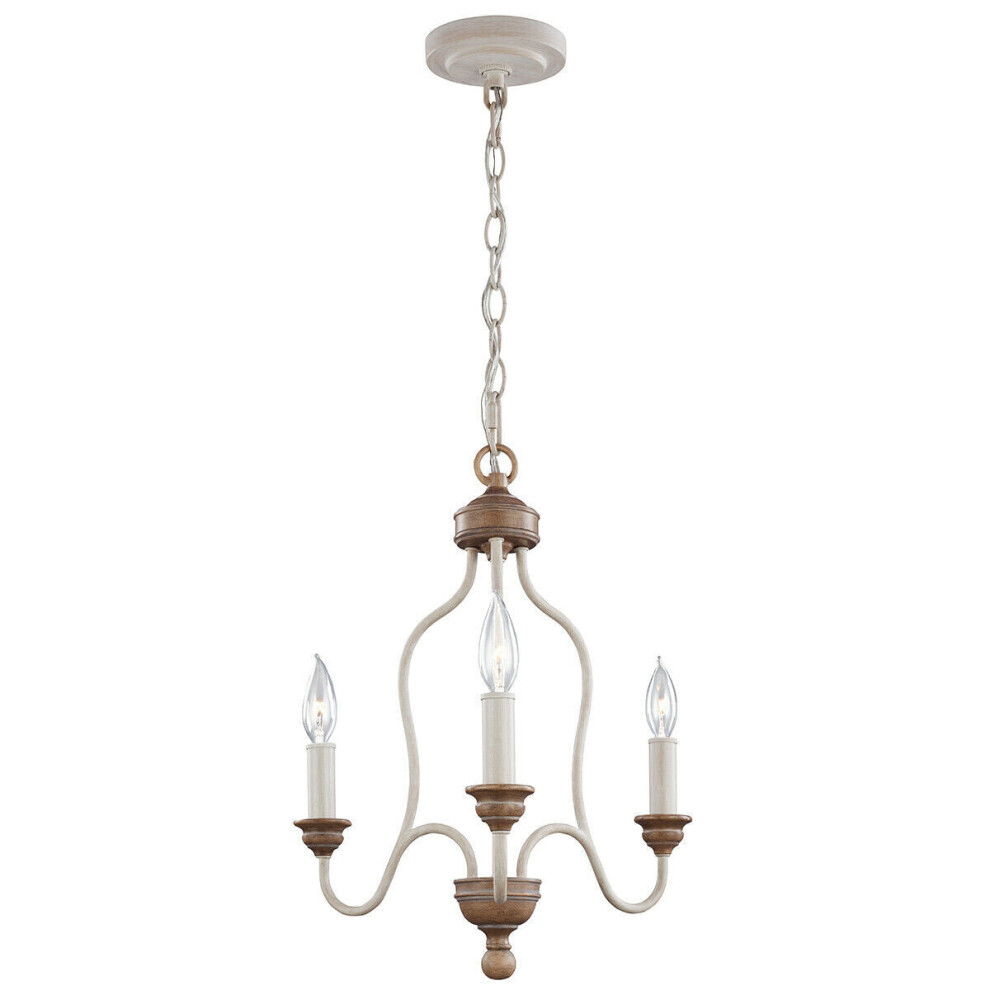 Loops 3 Bulb Chandelier Hanging Pendant Chalk Washed/Beachwood Led E14 60W Bulb Light
