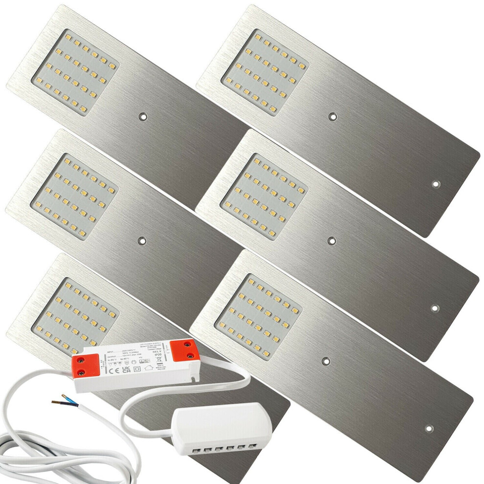 6x ALUMINIUM Ultra-Slim Rectangle Under Cabinet Kitchen Light & Driver Kit - Natural White LED