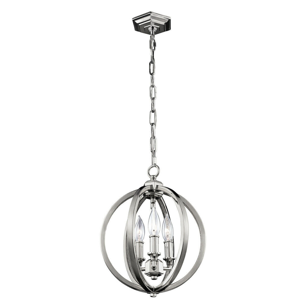 3 Bulb Ceiling Pendant Light Fitting Highly Polished Nickel LED E14 60W