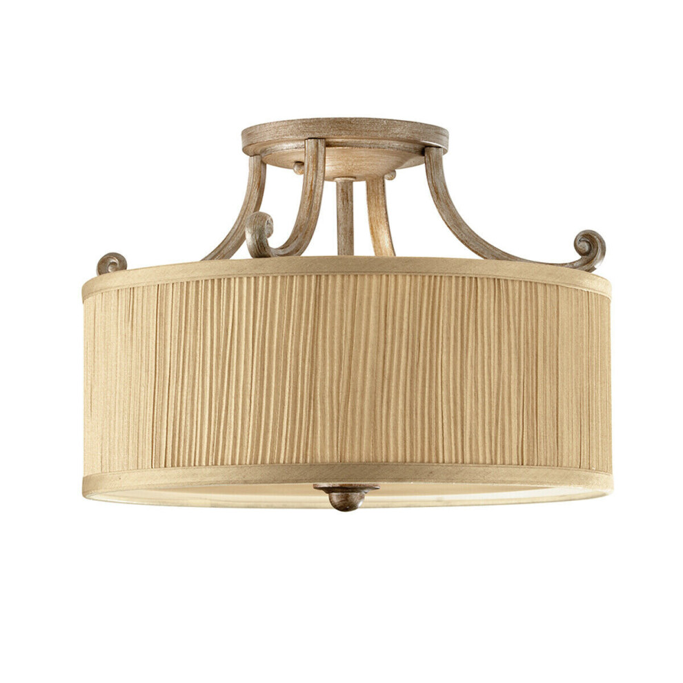 Loops 3 Bulb Semi Flush Shade Mushroom Pleat Led E27 100W Bulb Light/Gold
