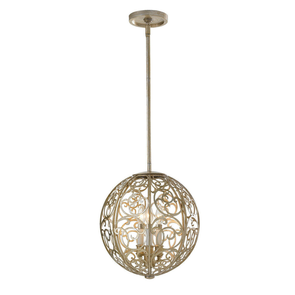 3 Bulb Chandelier Hanging Pendant LIght Silver Leaf Patina LED E14 60W Bulb