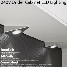 2x LED Triangle Spotlights 240V WARM WHITE Under Cabinet Kitchen Tri Light Kit