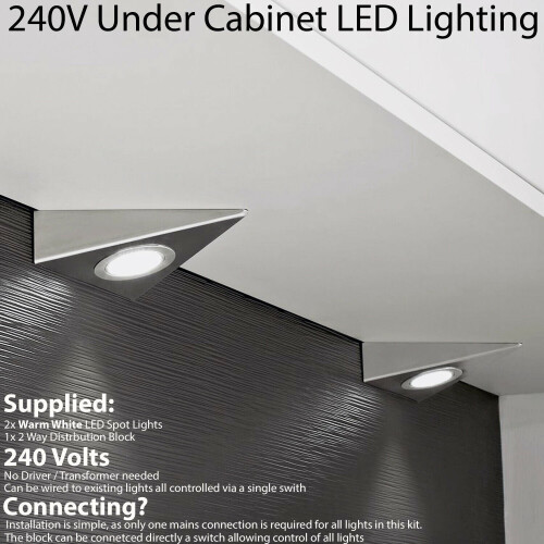 Loops 2x LED Triangle Spotlights 240V WARM WHITE Under Cabinet Kitchen Tri Light Kit