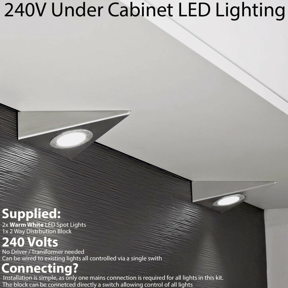 2x LED Triangle Spotlights 240V WARM WHITE Under Cabinet Kitchen Tri Light Kit