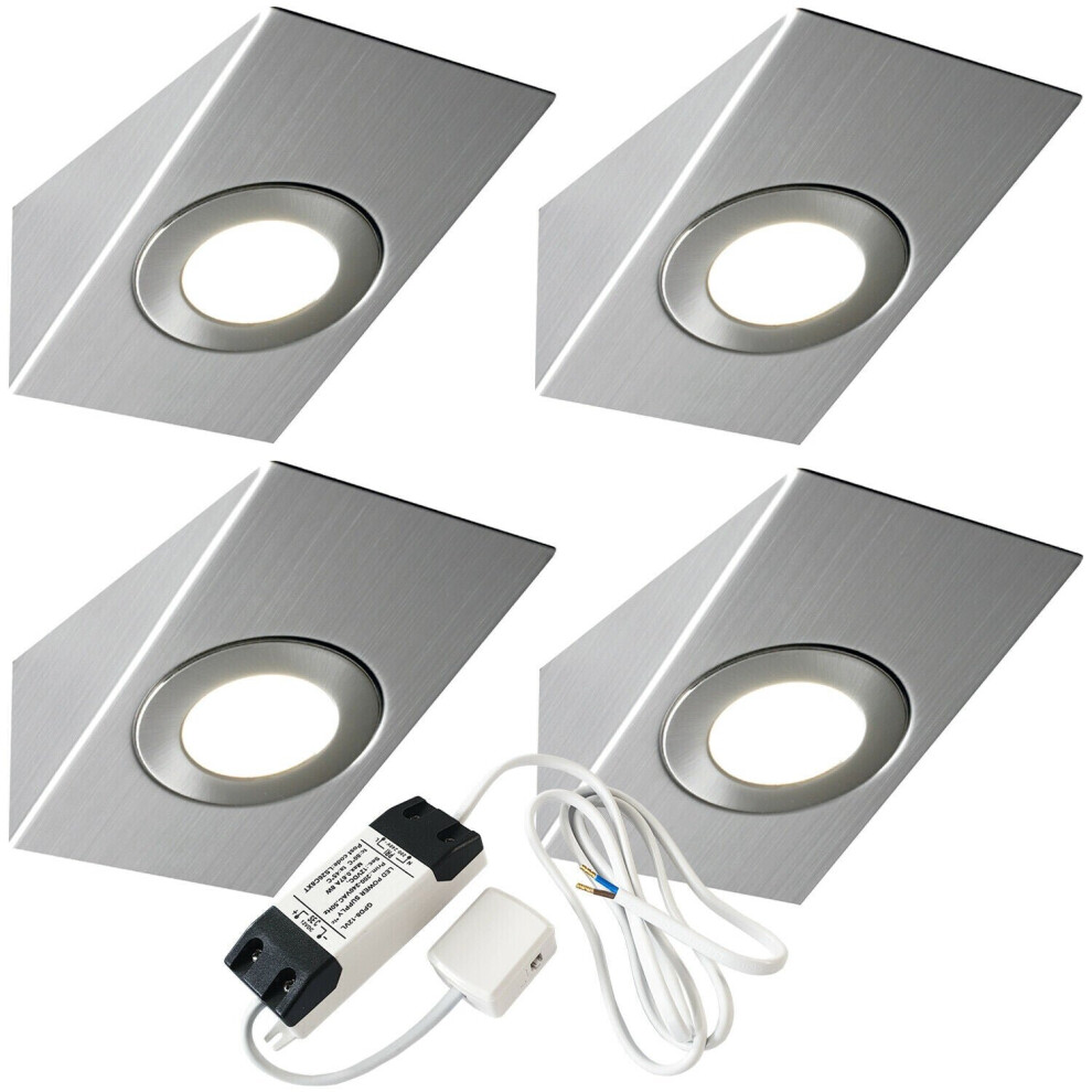 4x 2.6W LED Kitchen Wedge Spot Light & Driver Kit Stainless Steel Warm White