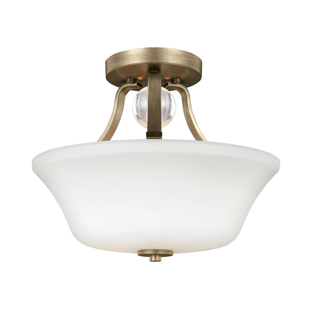 Loops 2 Bulb Semi Flush Blown Opal Etched Glass Shade Clear Spheres Led E27 60W Light