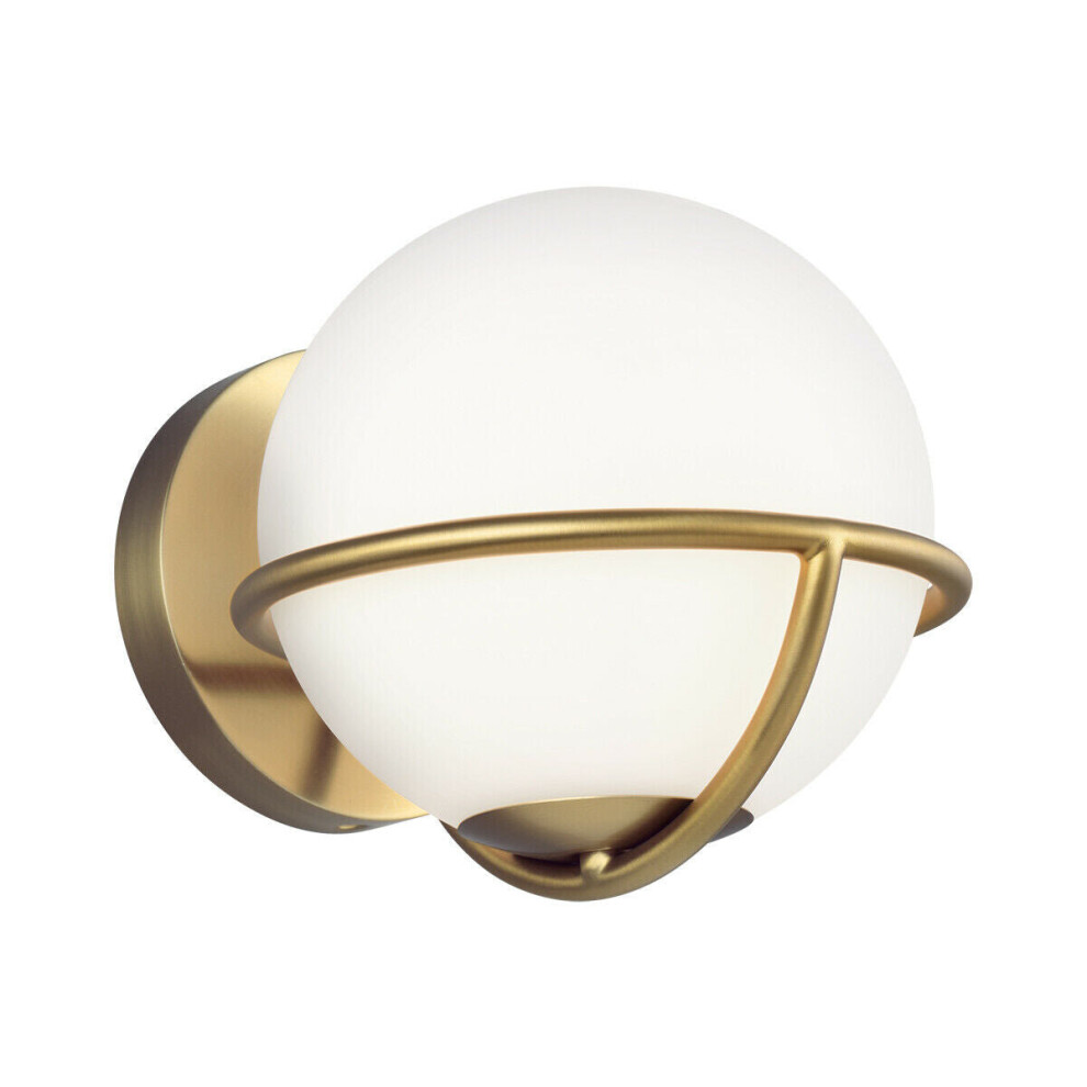 Loops Wall Light White Opal Etched Glass Globes Burnished Brass Led G9 3.5W