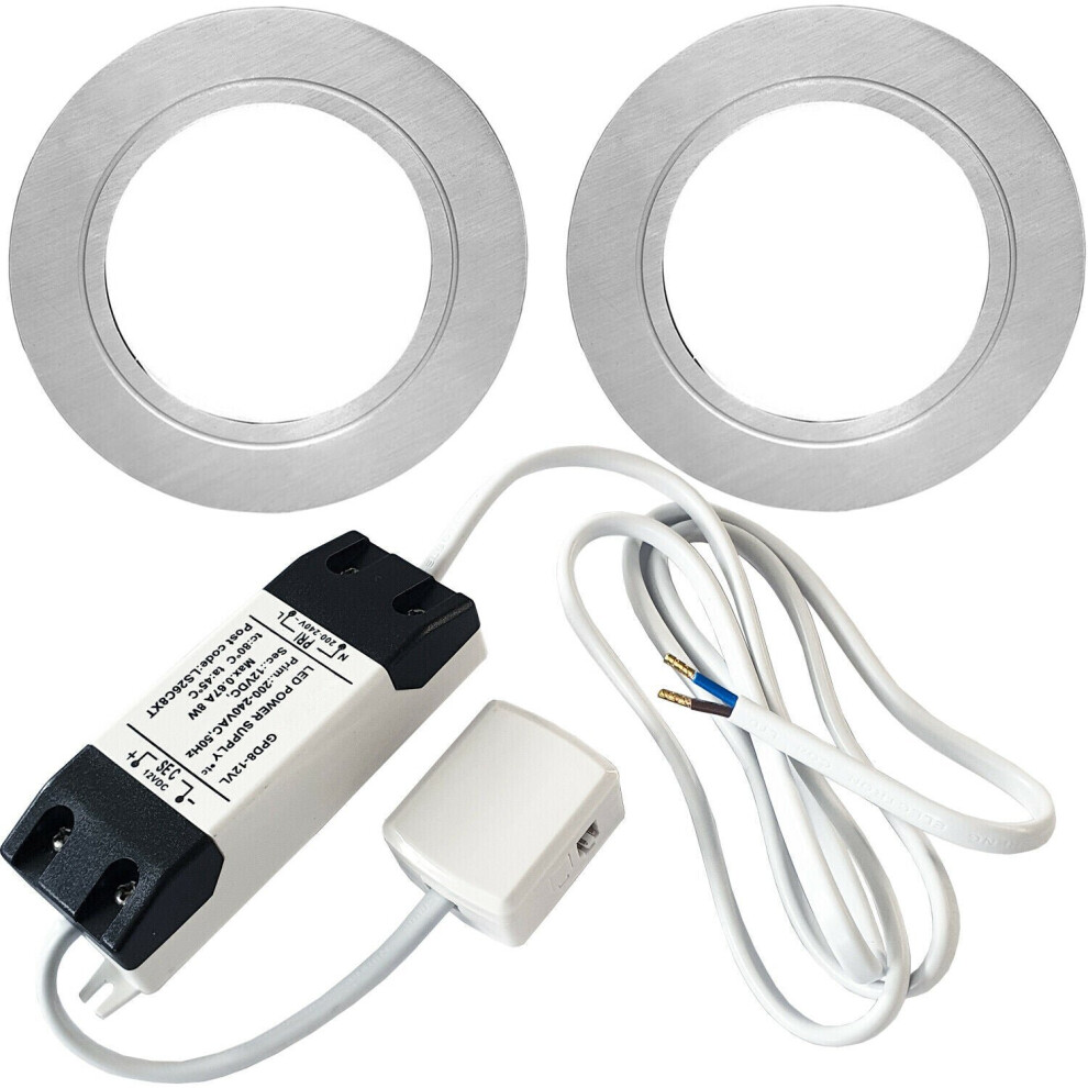 2x 2.6W LED Kitchen Cabinet Spot Light & Driver Flush Chrome Natural Cool White