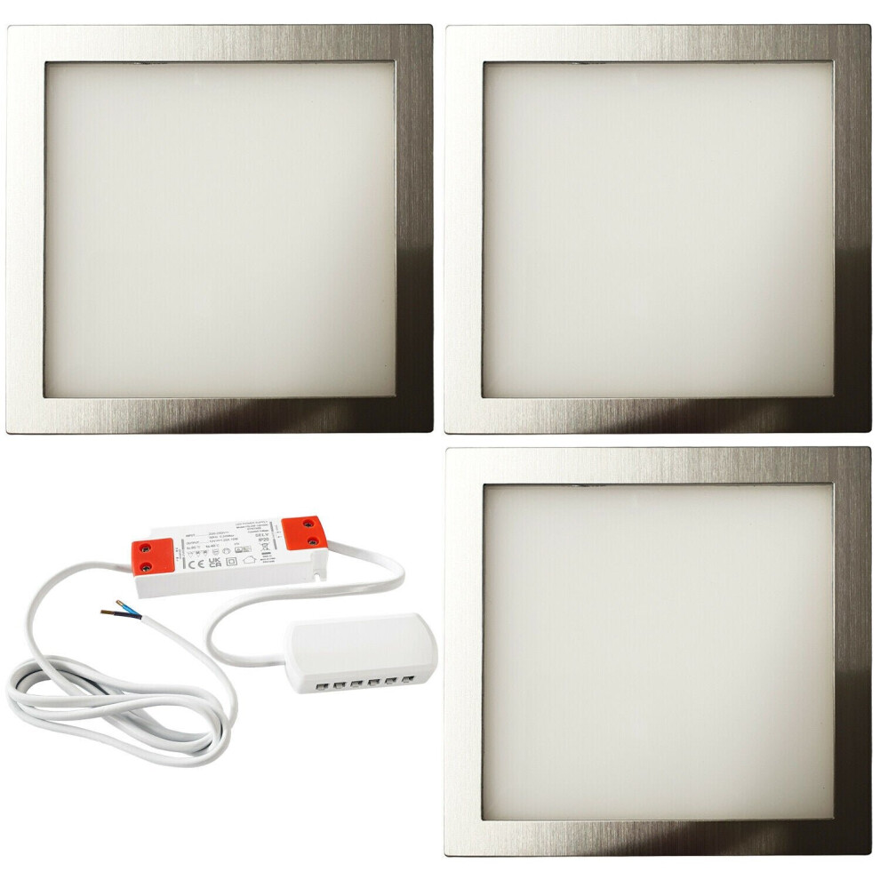 Loops 3X 6W Led Kitchen Flush Panel Spot Light & Driver Brushed Nickel Natural White