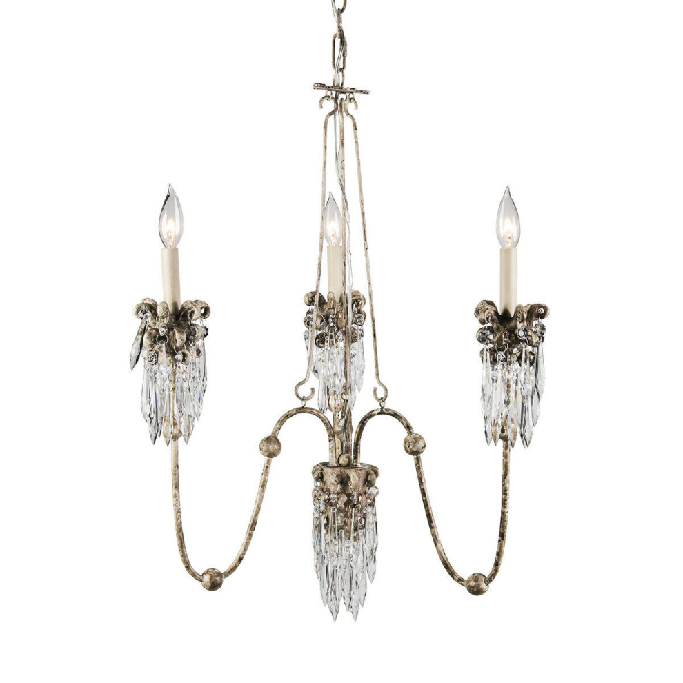 3 Bulb Chandelier Hanging Pendant LIght Beige Patina & Gold LED E14 60W Bulb