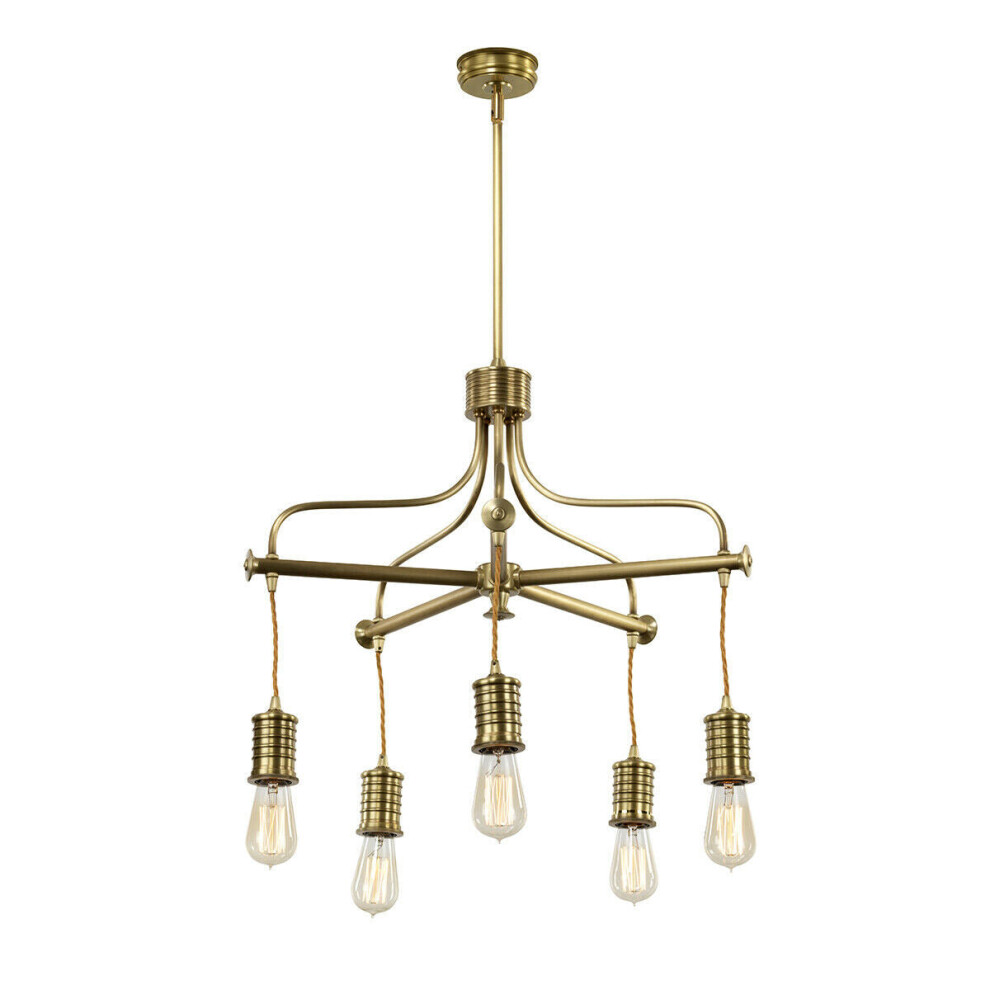 Loops 5 Bulb Chandelier Hanging Pendant Aged Brass Finish Led E27 60W Bulb Light