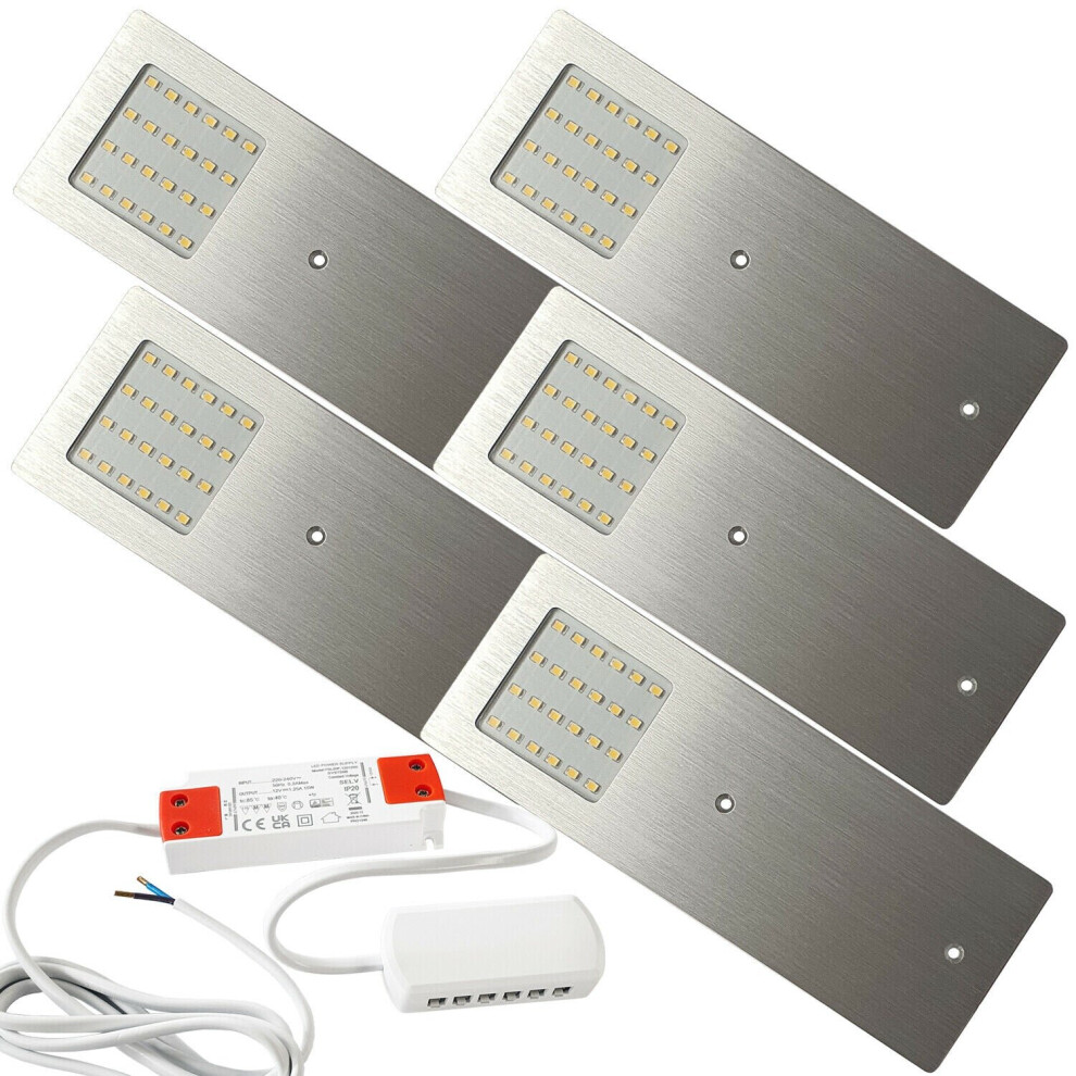 5x ALUMINIUM Ultra-Slim Rectangle Under Cabinet Kitchen Light & Driver Kit - Natural White LED