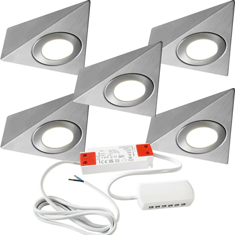 5x 2.6W Kitchen Pyramid Spot Light & Driver Stainless Steel Natural Cool White