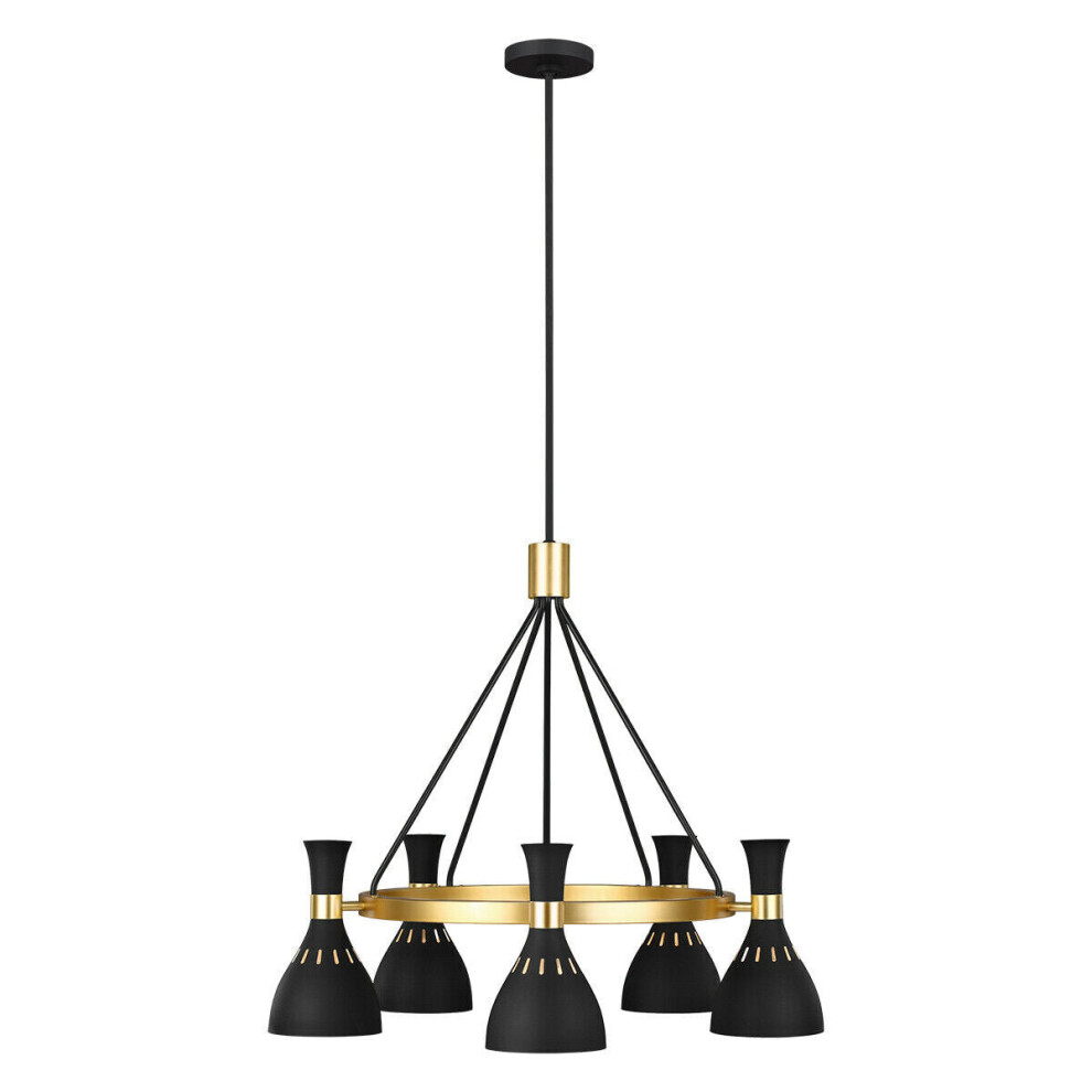 5 Bulb Chandelier LIght Midnight Black / Burnished Brass LED E27 60W