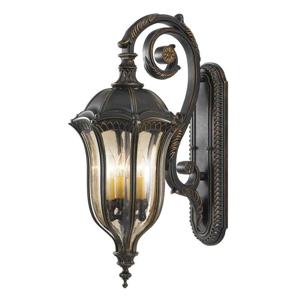 Outdoor IP44 4Wall Light Sconce ScrolLED Up & Over Arm Walnut LED E14 60W