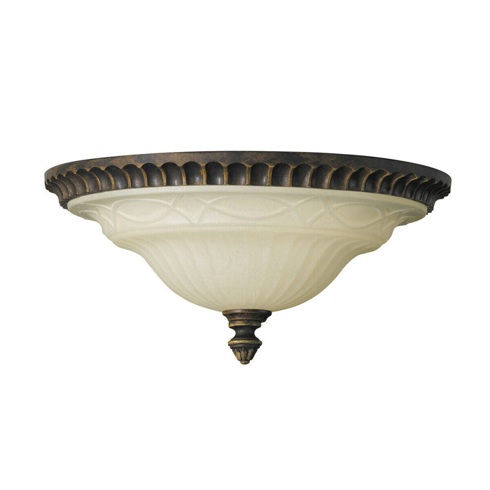 Loops 2 Bulb Flush Light Detailed Back Plate Glass Shade Walnut Led E27 60W