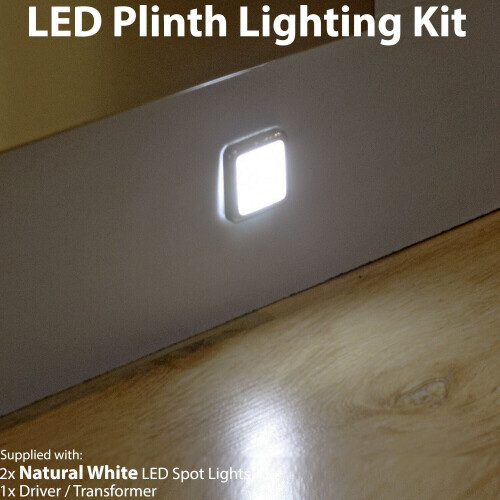 Loops Square LED Plinth Light Kit 2 NATURAL WHITE Spotlights Kitchen Bathroom Panel