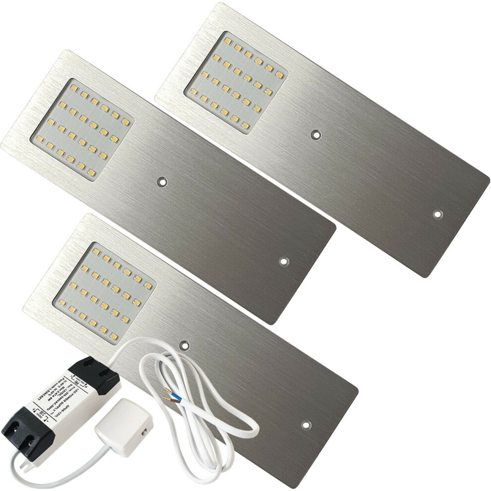 3x 5W Kitchen Cabinet Low Profile Slim Panel Light & Driver Natural White Flush