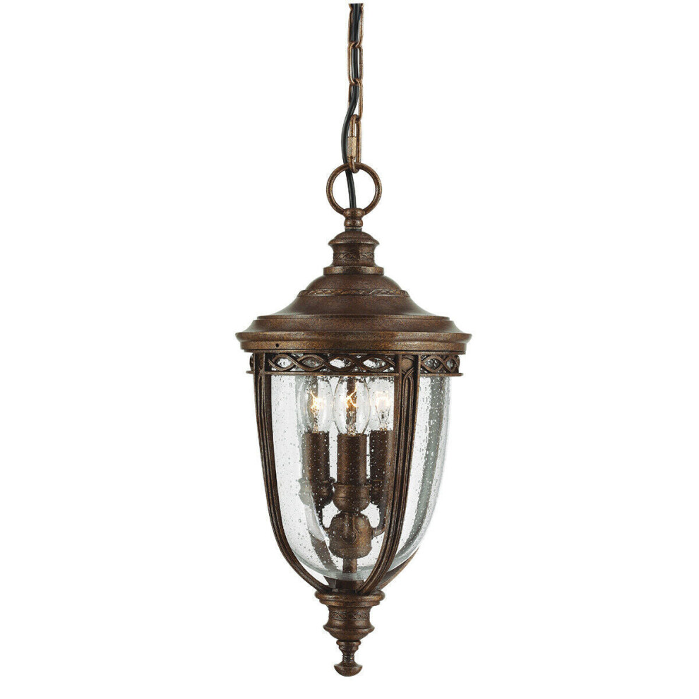 IP23 3 Bulb Classic Chain Lantern Light British Bronze LED E14 60W