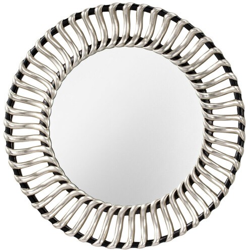 Loops Mirror Large Contemporary Black Circular Frame Thick Silver Spokes Black Silver