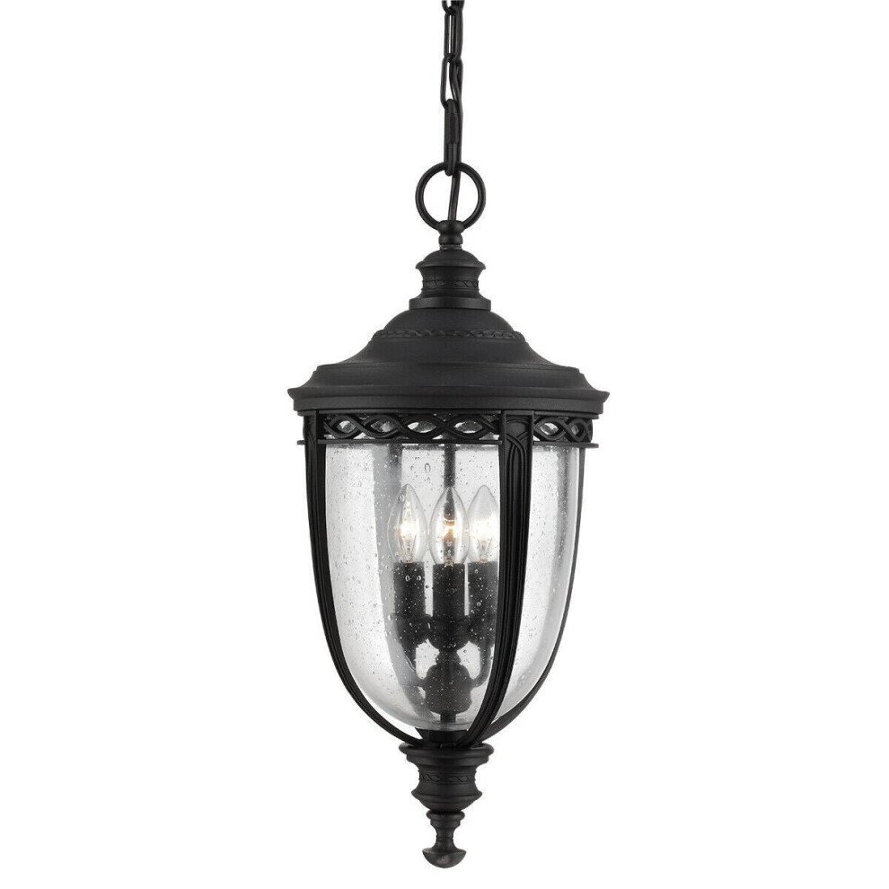 Loops Ip23 3 Bulb Chain Lantern Light Black Led E14 60W Bulb Outside External D00724