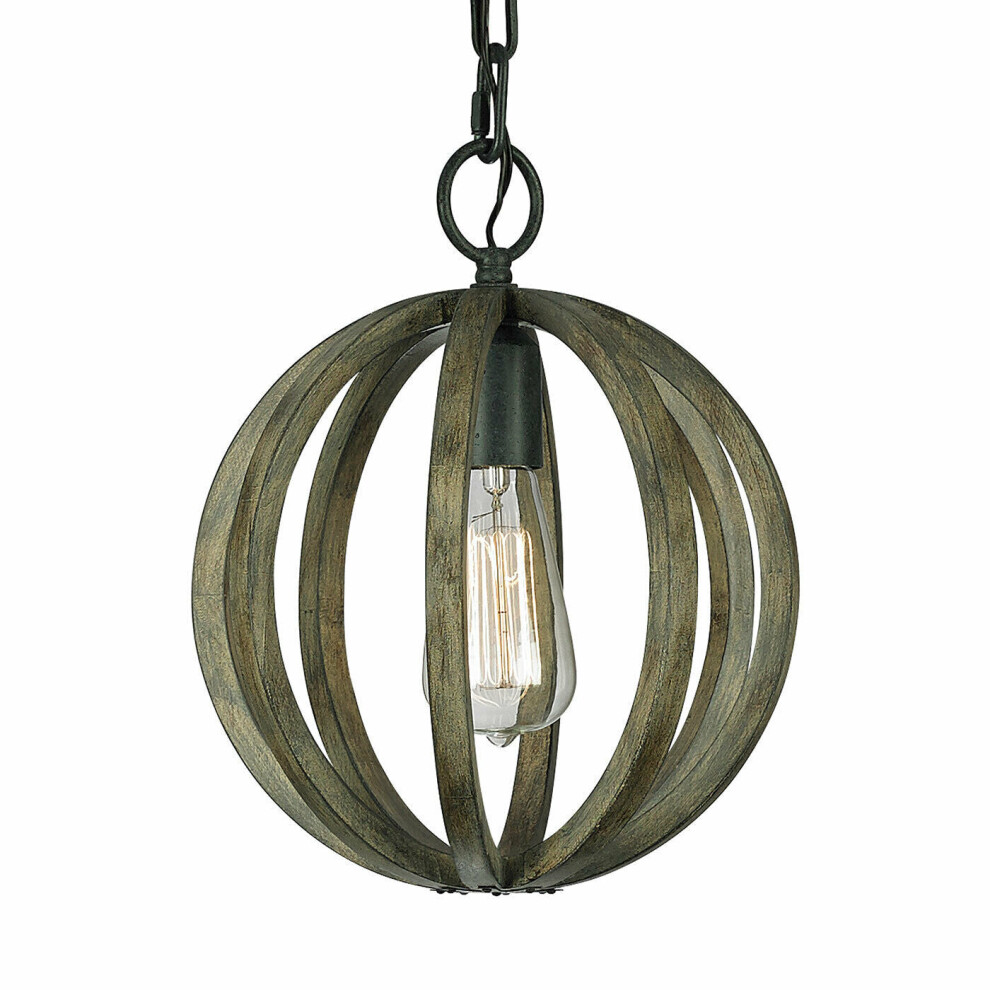 Loops 1 Bulb Ceiling Fitting Weather Oak Wood Antique Forged Iron Led E27 60W Light
