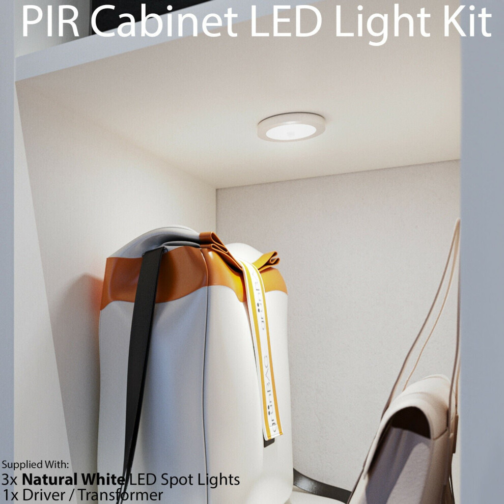Auto On/Off LED Kit 3 In Under Cabinet Kitchen Light PIR Motion Sensor Detector