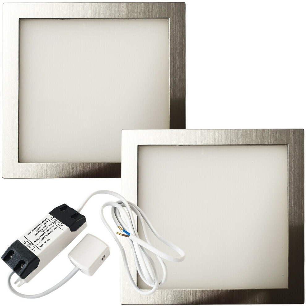 2x 6W LED Kitchen Cabinet Flush Panel Light & Driver Brushed Nickel Warm White