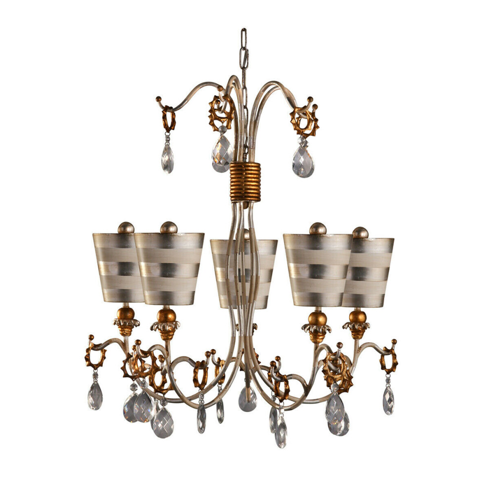 5 Bulb Chandelier Hanging Pendant LIght Silver & Cream Patina LED E27 40W Bulb