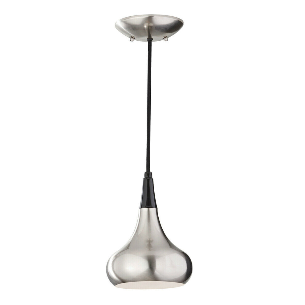1 Bulb Ceiling Pendant Light Fitting Brushed Steel LED E27 60W Bulb