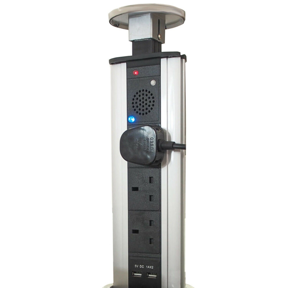Loops Bluetooth Pop Up Extension Tower Usb Ports & Speaker Silver Hidden Gang Socket