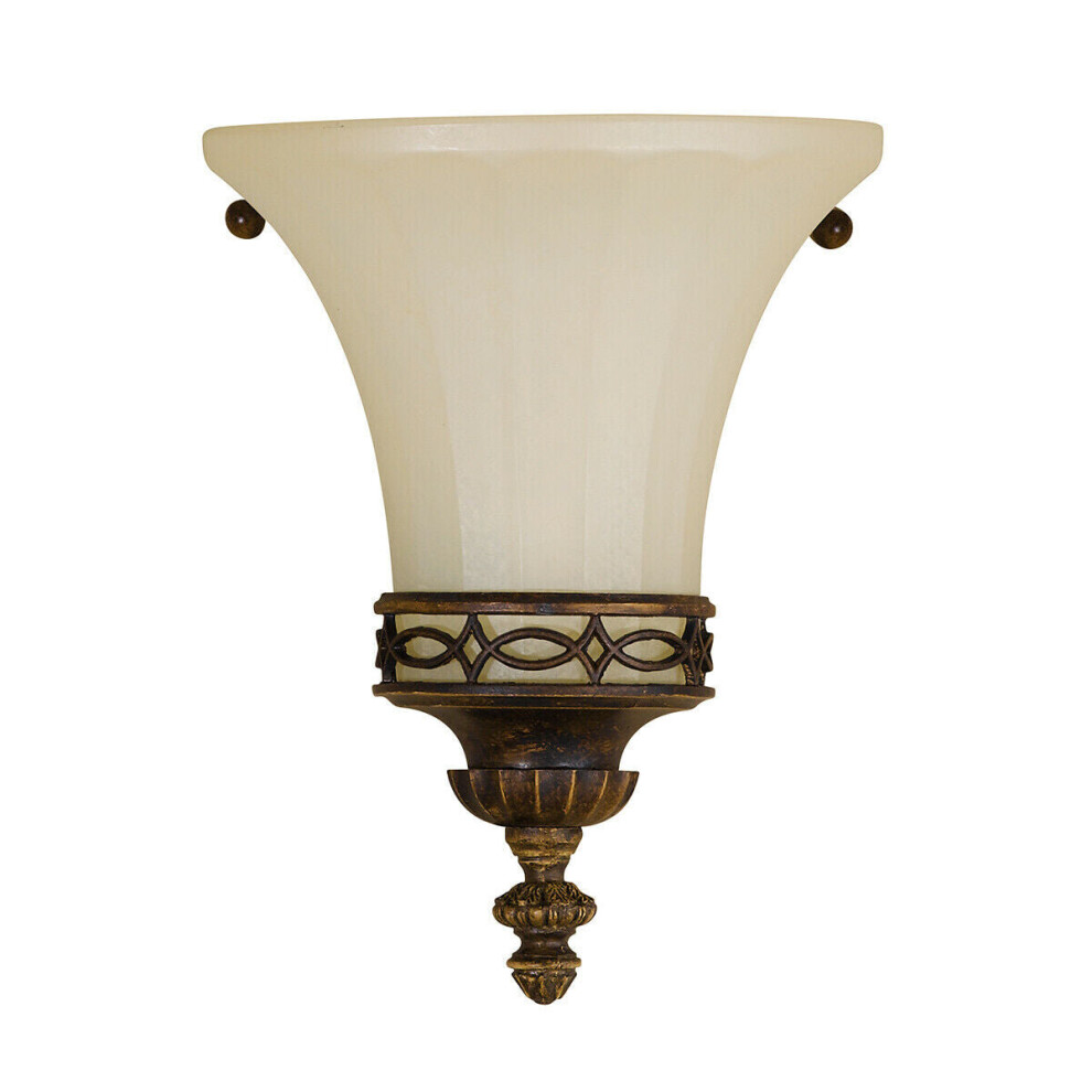 Loops Wall Light Opaque Glass Uplighter Detailed Fretwork Walnut Led E14 60W