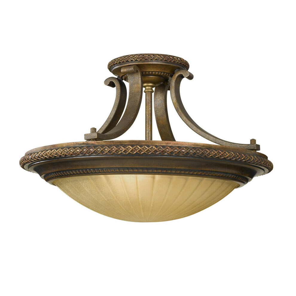 Loops 2 Bulb Semi Flush Firenze British Led E27 60W Bulb Light/Gold/Bronze