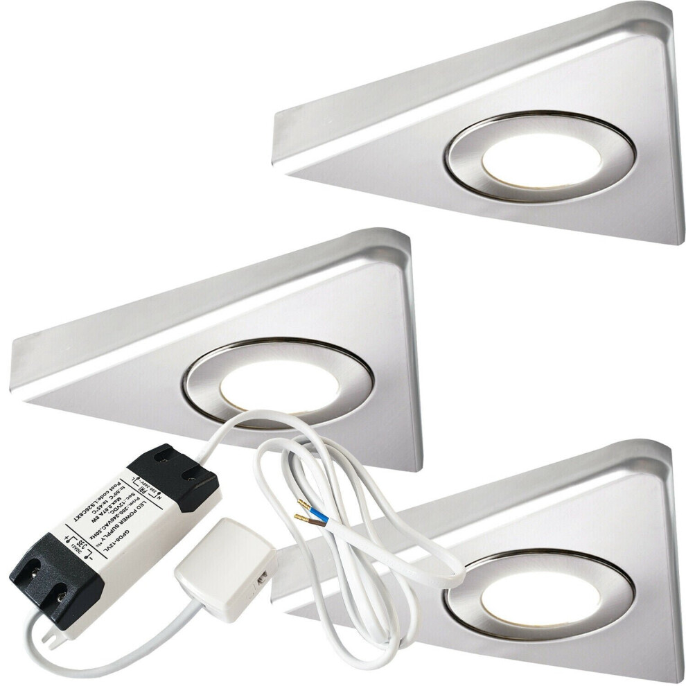 3x 2.6W LED Kitchen Triangle Spot Light & Driver Stainless Steel Natural White