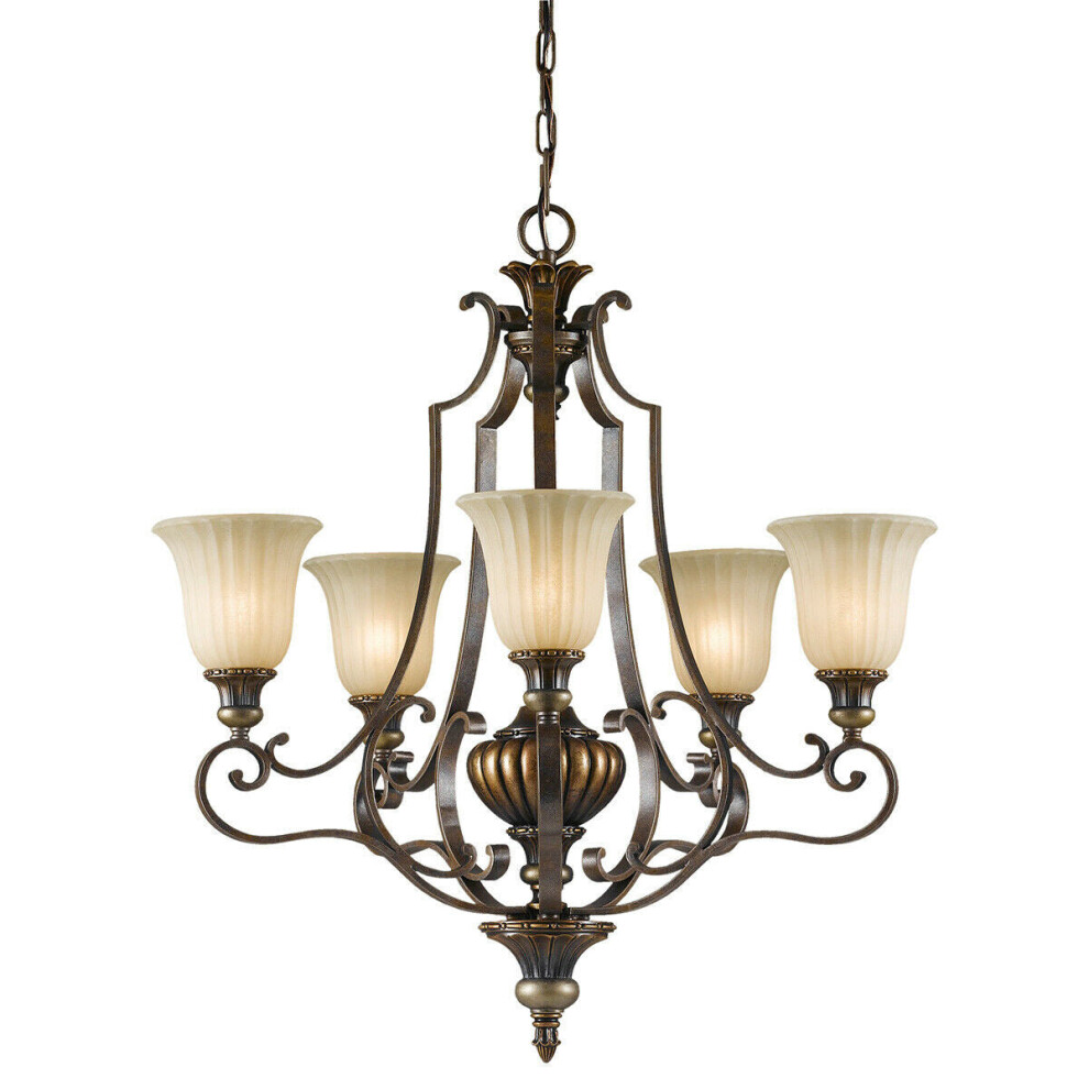 Loops 5 Bulb Chandelier Firenze British Led E27 60W Light/Gold/Bronze