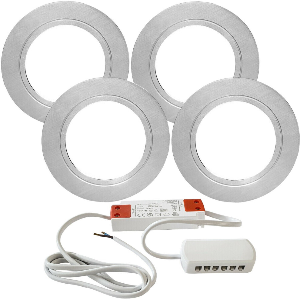 Loops 4X 2.6W Led Kitchen Cabinet Flush Spot Light & Driver Stainless Steel Warm White