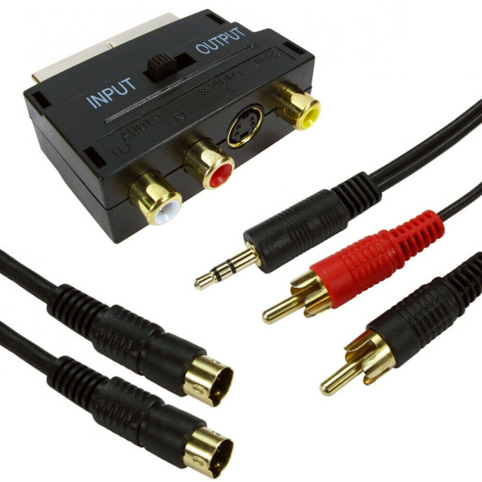 Loops 5M Pc Laptop To Tv Cable Kit S Video & 3.5Mm Audio To 2 Rca Phono & Scart Lead