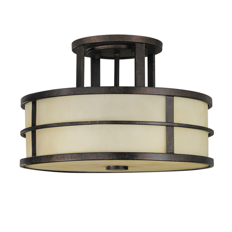 Loops 3 Bulb Semi Flush Ribbed Glass Shade Grecian Led E27 60W Light/Amber/Bronze