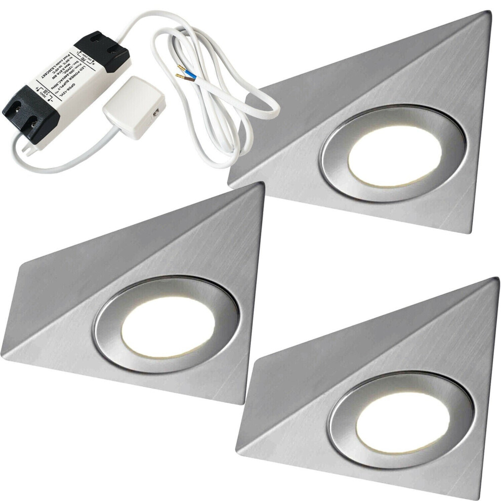 3x 2.6W Kitchen Pyramid Triangle Spot Light & Driver Stainless Steel Warm White