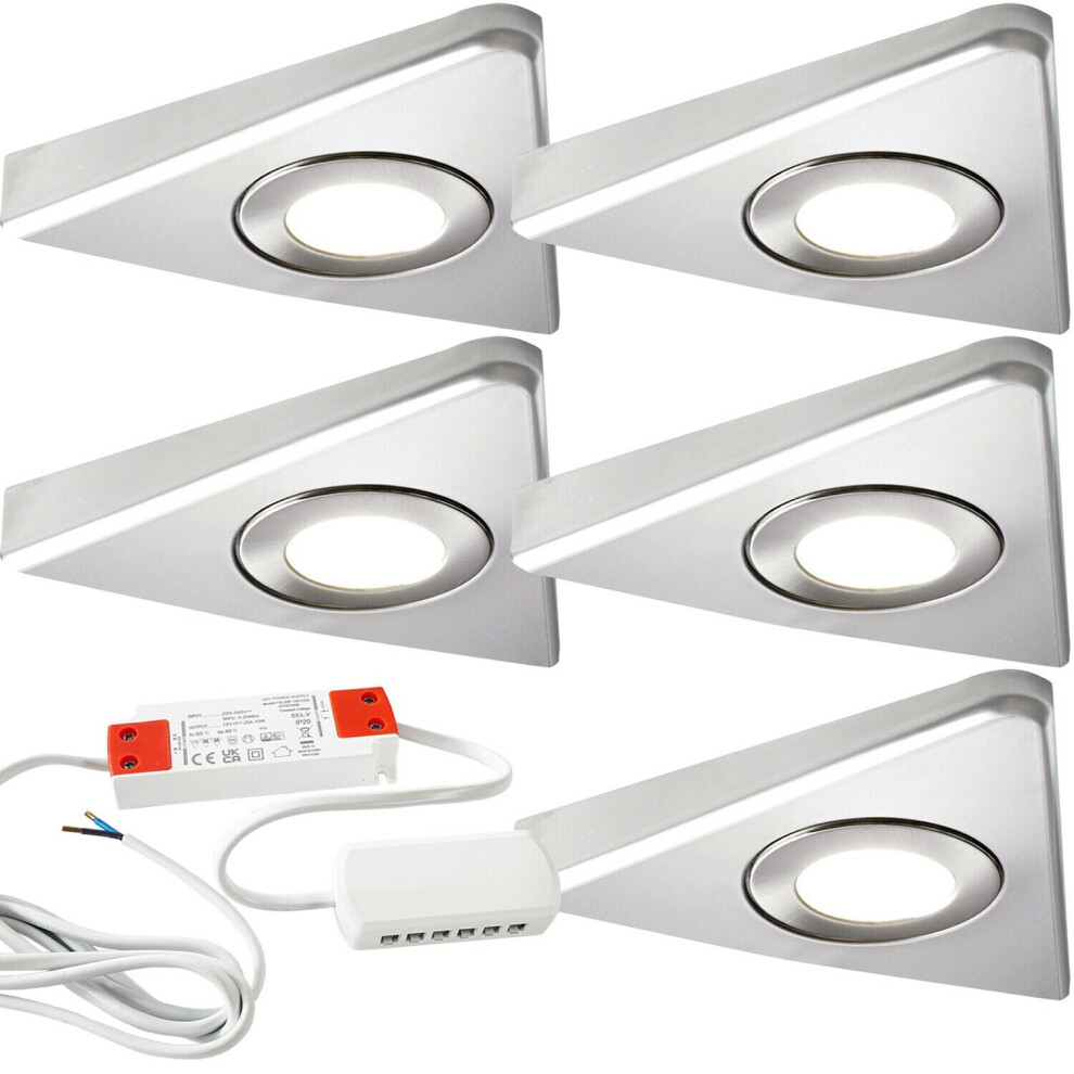 5x 2.6W LED Kitchen Triangle Spot Light & Driver Stainless Steel Natural White