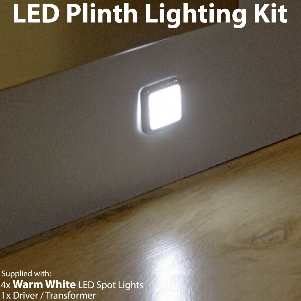 Square LED Plinth Light Kit 4 WARM WHITE Spotlights Kitchen Bathroom Floor Panel