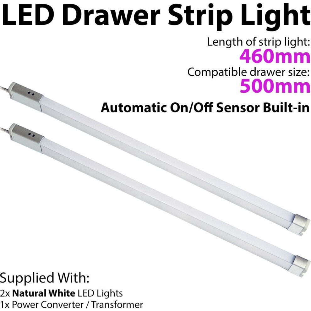 Loops 2X 500Mm Led Drawer Strip Light Auto On/Off Pir Sensor Kitchen Cupboard Door